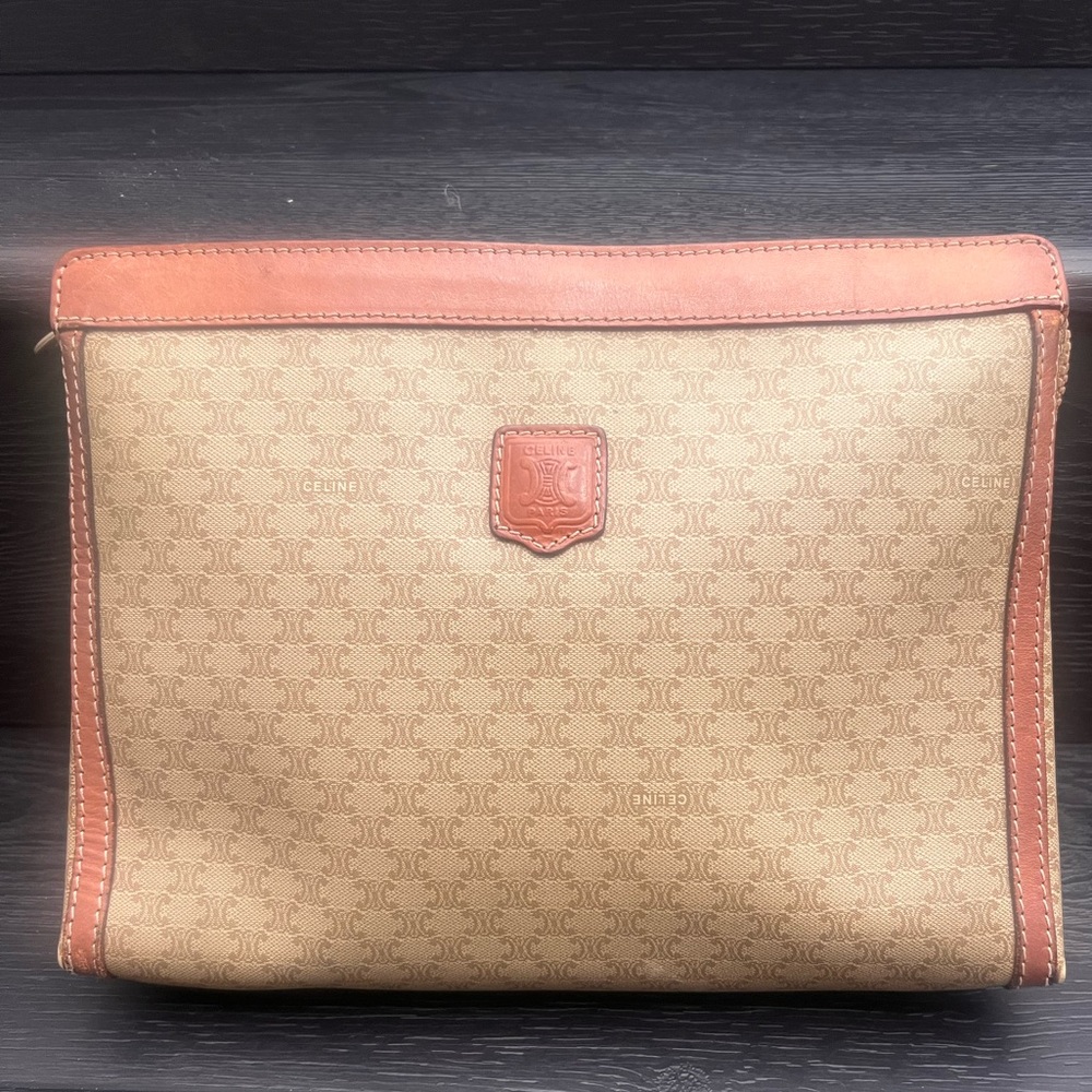 Celine Macadam Triomphe Clutch Pouch Brown Beige